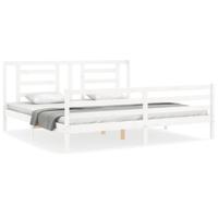 Bedframe met hoofdbord massief hout wit - thumbnail