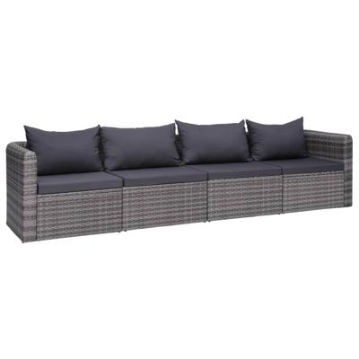 4-delige Loungeset met kussens poly rattan grijs