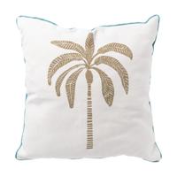 Kussen palmboom - blauw/wit/goud - 45x45 cm - thumbnail