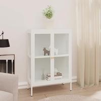 VidaXL Dressoir 75x35x105 cm staal en glas wit - thumbnail