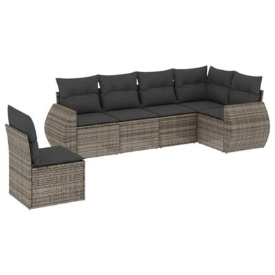 6-delige Loungeset met kussens poly rattan grijs