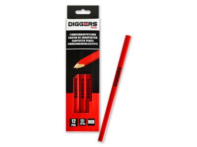 Diggers schrijnwerkerspotlood | 24cm | rood | 12 stuks - dig388