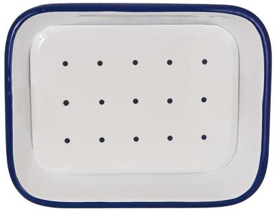 Tade Zeepbakje email met uitlekschaaltje wit/blauw 1 Stuks