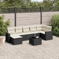 8-delige Loungeset met kussens poly rattan zwart - thumbnail