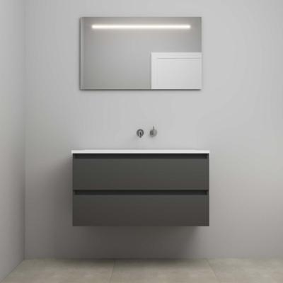 On-Line Badkamermeubelset - 100 cm - Voorgemonteerd - Acryl Wastafel - zonder Kraangat - Spiegel met LED-Verlichting - Mat Antraciet