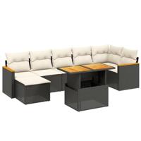 8-delige Loungeset met kussens poly rattan zwart - thumbnail