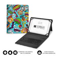 SUBBLIM Beschermhoes voor tablet 11 inch, met bluetooth-toetsenbord, Spaans toetsenbord, elastiek, oplaadpoort, ultra dun, Keytab Pro Trendy Comic - thumbnail