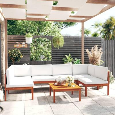 7-delige Loungeset met kussens massief acaciahout crèmekleurig