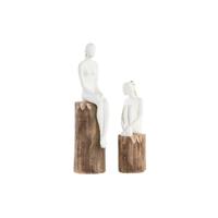 Decoratieve figuren DKD Home Decor Vrouw Bruin Wit (2 Stuks) - thumbnail