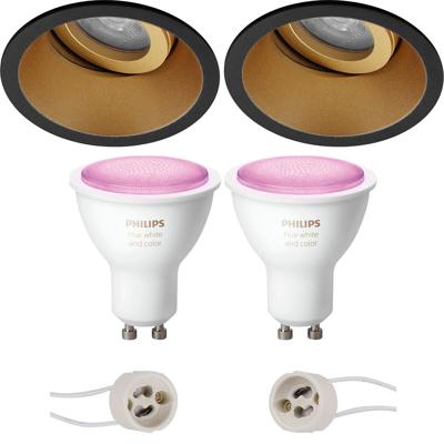 Philips Hue Inbouwspot Rond Zwart/Goud - Kantelbaar - Ø93mm - LED GU10