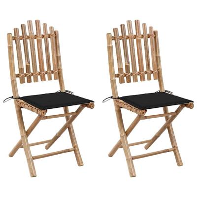 Tuinstoelen 2 st inklapbaar met kussens bamboe