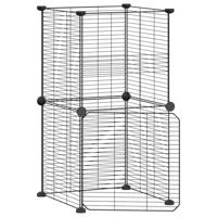 VidaXL Huisdierenkooi met deur 8 panelen 35x35 cm staal zwart - thumbnail