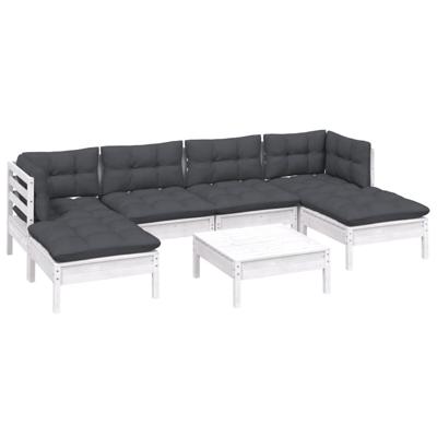 7-delige Loungeset met kussens grenenhout wit