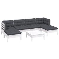 7-delige Loungeset met kussens grenenhout wit - thumbnail