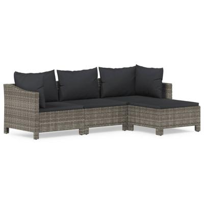 4-delige Loungeset met kussens poly rattan grijs