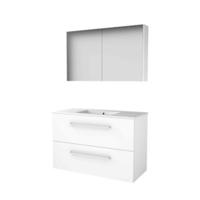 Basic-Line Comfort 46 Badkamermeubelset - 100 x 46 cm - Met Grepen - 2 Lades - Keramische Wastafel - 1 Kraangat - Spiegelkast - Ice White - thumbnail