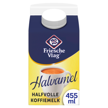Friesche Vlag Halvamel koffiemelk, pak van 455 ml