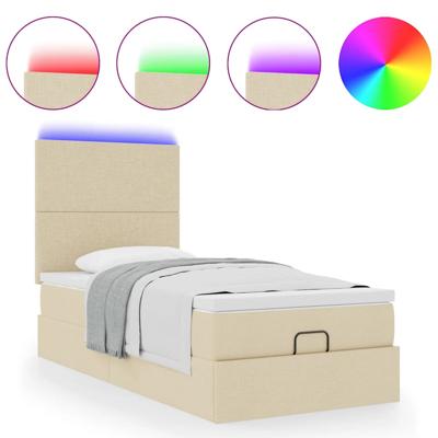 Ottoman bed met matras en LED's 100x200cm stof crèmekleurig