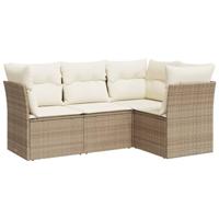 4-delige Loungeset met kussens poly rattan beige - thumbnail