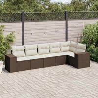 6-delige Loungeset met kussens poly rattan bruin - thumbnail