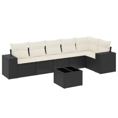 7-delige Loungeset met kussens poly rattan zwart