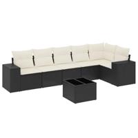 7-delige Loungeset met kussens poly rattan zwart - thumbnail