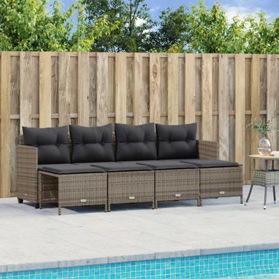 5-delige Loungeset met kussens poly rattan grijs 5-delige Loungeset met kussens poly rattan grijs