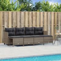 5-delige Loungeset met kussens poly rattan grijs - thumbnail