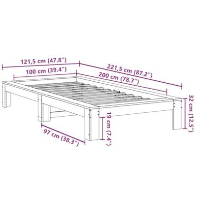 Bedframe zonder matras massief grenenhout 100x200 cm