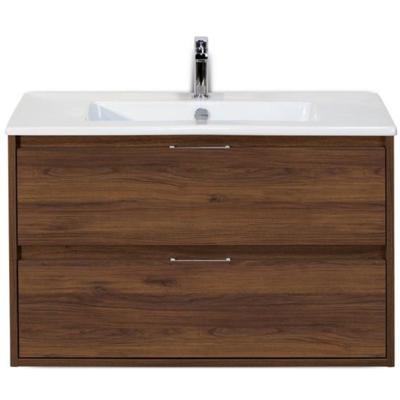 Porto Badmeubelset 90 cm - Walnoot - Keramische Wastafel Wit Slim
