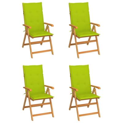 Tuinstoelen 4 st met heldergroene kussens massief teakhout