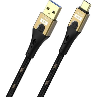 Oehlbach D1C9551 USB-kabel USB-A stekker, USB-C stekker 1 m Zwart/goud Afscherming gevlochten