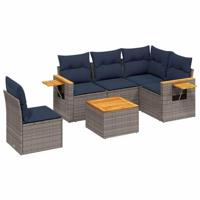 6-delige Loungeset met kussens poly rattan grijs - thumbnail