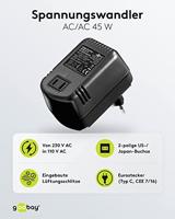 Goobay 54754 spanningstransformator AC/AC, max. 45 W, omvormer 230 V AC naar 110 V AC, omvormer voor het aansluiten van Amerikaanse apparaten op Europees stroomnet, zwart - thumbnail