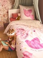 Bedovertrek + omkeerbare kussensloop voor kinderen BIRDY, met gerecycled katoen roze (poederkleur) - thumbnail