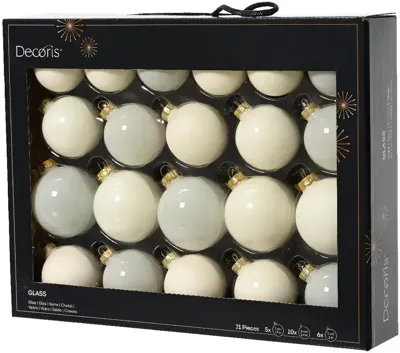 Decoris glazen kerstbal mix wolwit 21 stuks Decoris glazen kerstbal mix wolwit 21 stuks