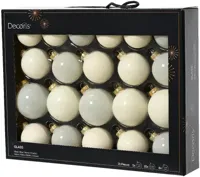 Decoris glazen kerstbal mix wolwit 21 stuks - thumbnail