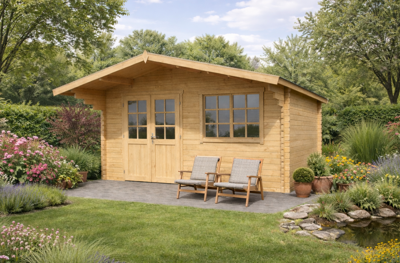 Blokhut Floor 505x505 cm + luifel 90 cm 40 mm vuren blank- - - Van Kooten