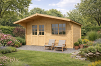 Blokhut Floor 505x505 cm + luifel 90 cm 40 mm vuren blank- - - Van Kooten - thumbnail