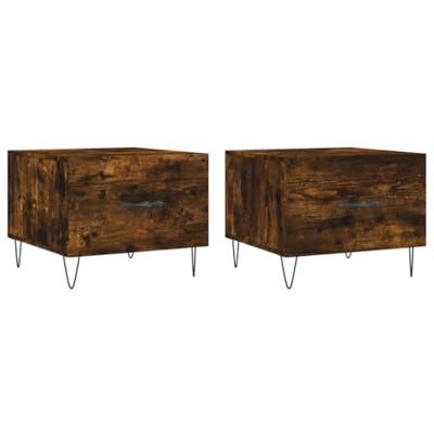 Salontafels 2 st 50x50x40 cm bewerkt hout gerookt eikenkleurig