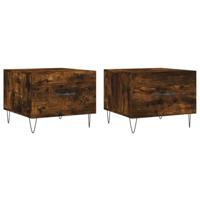 Salontafels 2 st 50x50x40 cm bewerkt hout gerookt eikenkleurig - thumbnail