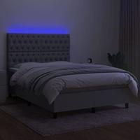 Boxspring met matras en LED stof lichtgrijs 140x200 cm - thumbnail