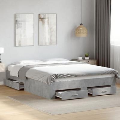 Bedframe met lades bewerkt hout betongrijs 160x200 cm
