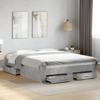 Bedframe met lades bewerkt hout betongrijs 160x200 cm - thumbnail