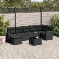8-delige Loungeset met kussens poly rattan zwart - thumbnail