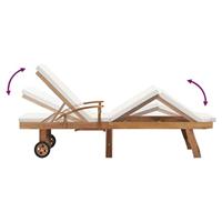 Ligbed met kussen massief teakhout crme - thumbnail