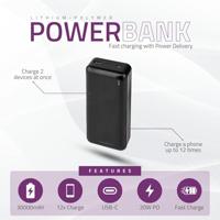 Nedis Powerbank | 30000 mAh | 1.5 / 2.0 / 3.0 A | Outputs: 2 | Output: 1x USB-A / 1x USB-C | Inputs: 1x Micro USB / 1x USB-C | PD3.0 20W | - thumbnail