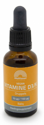Vitamine D3/k baby 10mcg/150mcg vegan druppels 25 Milliliter