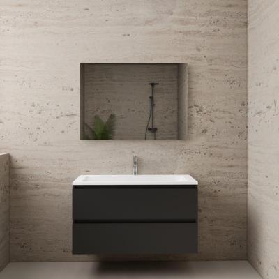 ACTIE BWS Badmeubel | Paris | Mat Zwart 100 cm | Hoogglans Wit Wastafel | 1 of 2 Kraangaten