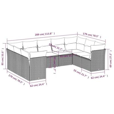 9-delige Loungeset met kussens poly rattan beige